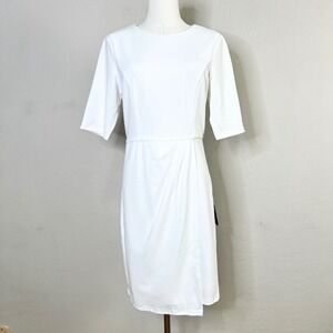 Lulus White Sheath Dress Knee Length 3/4 Sleeve Wrap Skirt Westwood Size L NWT